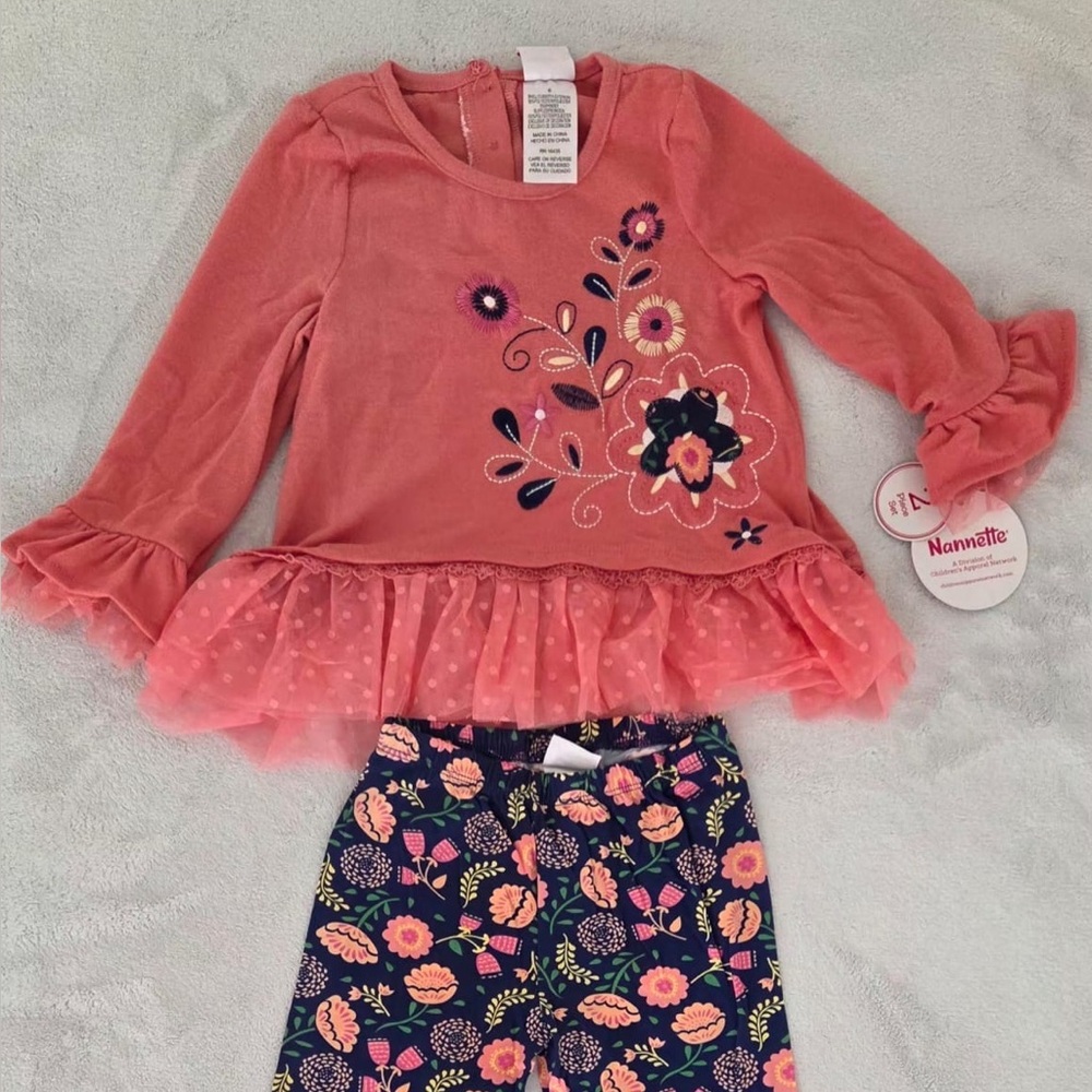 Nannette Kids Coral and Navy Floral Set